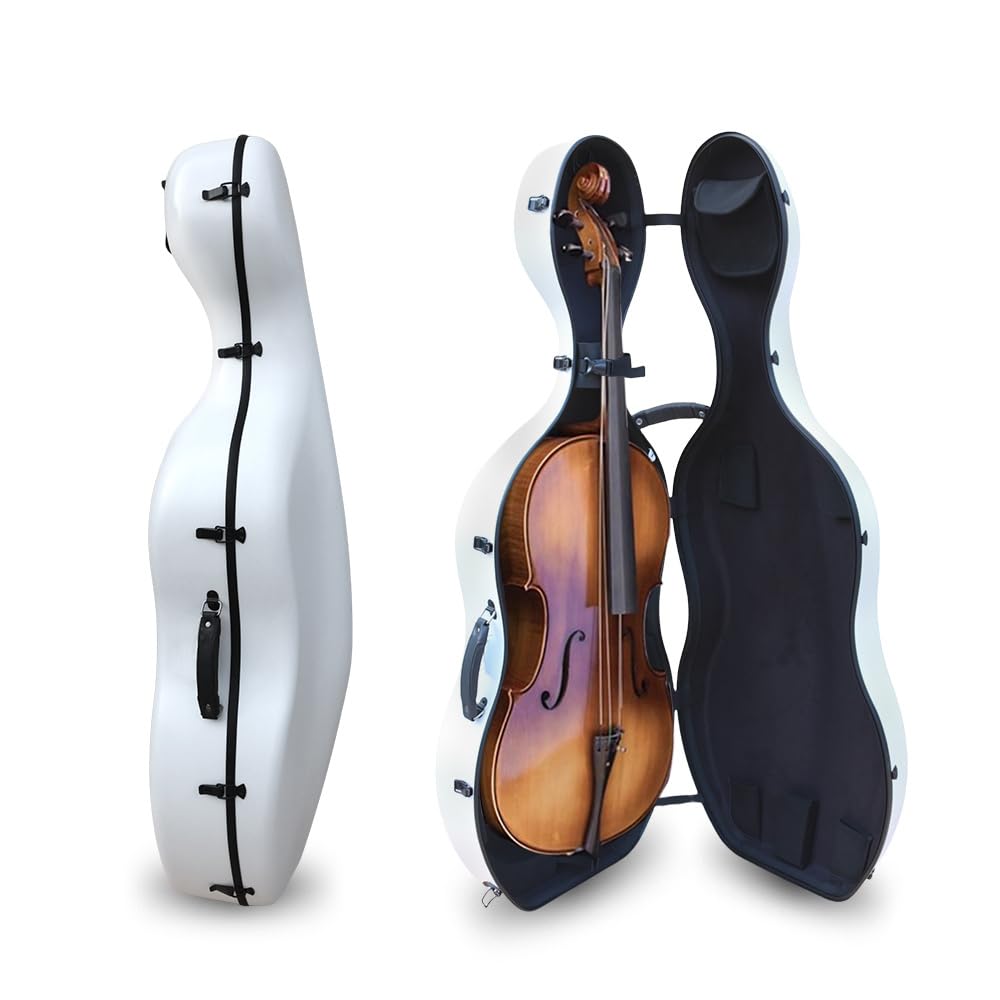 Vetimobato Carbon Fiber Cello Case for 4/4 Full Size Hard Shell with Wheels, Built-in Handle, Backpack Straps, Bow Holders Cello Accessories Box Strong & Ultralight (Dark Green)