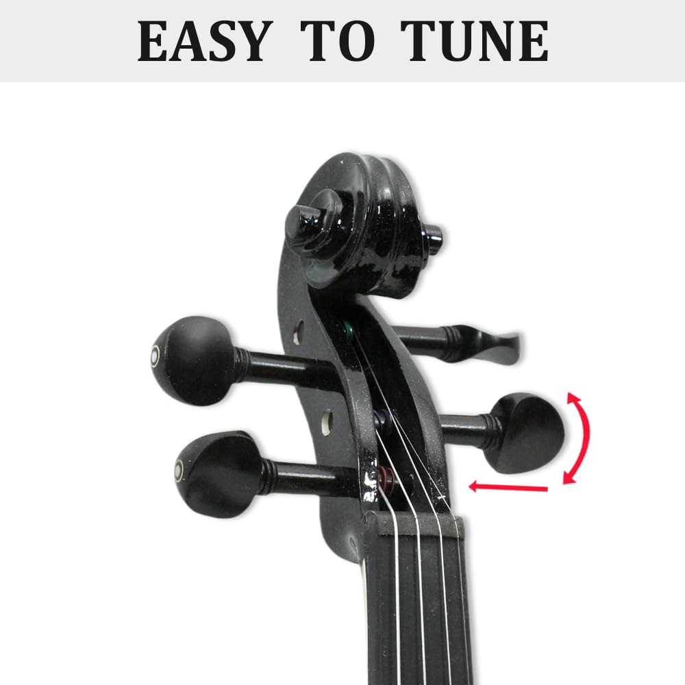 4/4 Full Size Electric Violin – Silent Electric Violin with Headphone Jack, Ebony Fittings – Includes Case, Bow, – Ideal for Practice & Performance (Black)