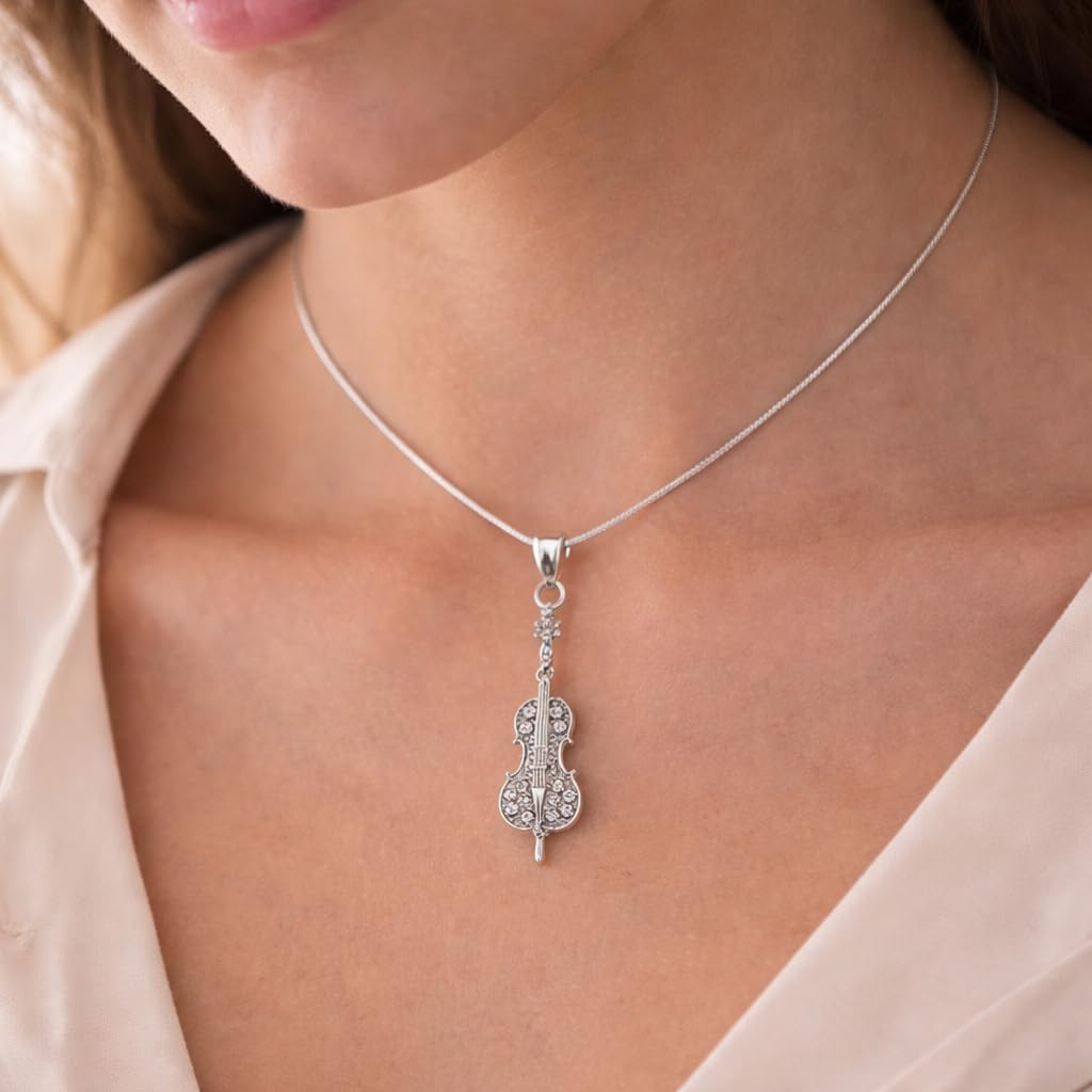 Spinningdaisy Silver plated Crystal Cello Necklace