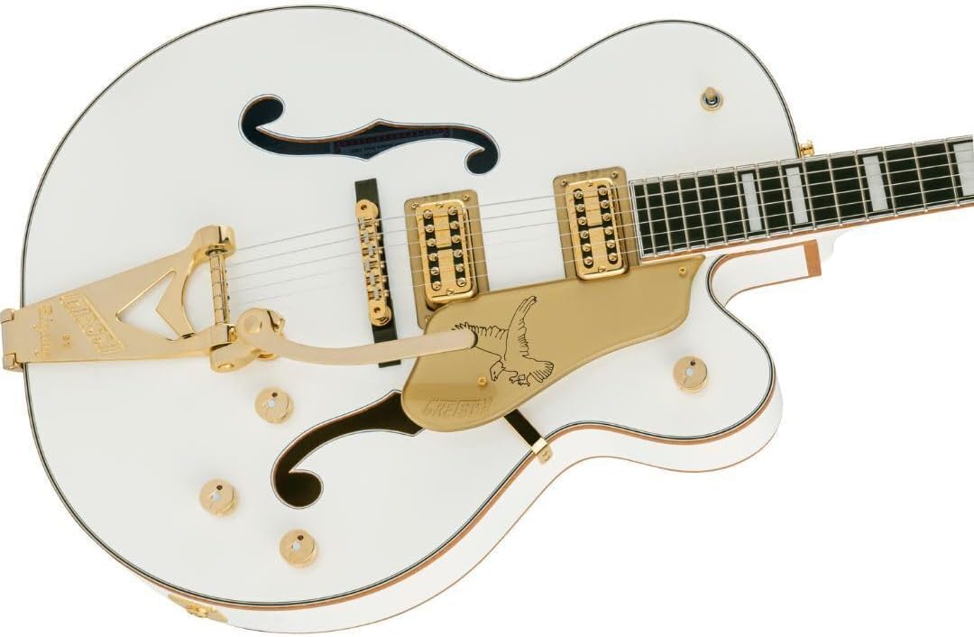 Gretsch G6136T-MGC Michael Guy Chislett Signature Falcon with Bigsby Electric Guitar - Vintage White with Ebony Fingerbo | Fully Hollow Sitka Spruce Top with Laminated Maple Body, Tv Jones Pickups, Ebony Fingerboard, Bigsby B6gp, Hardshell Case
