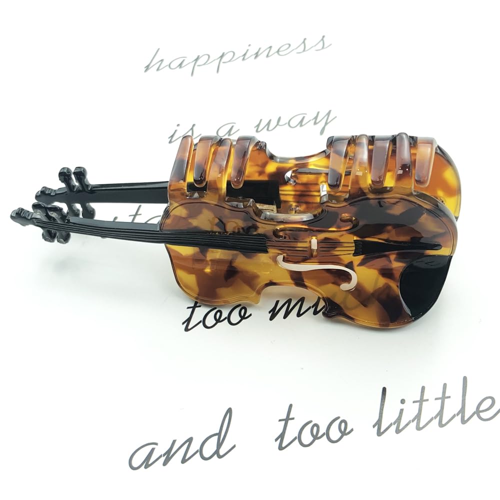 Decorative Violin Hair Clip,Novelty Acetate Claw Clips,Music Instrument Hair Clips for Women(Tortoiseshell Brown)