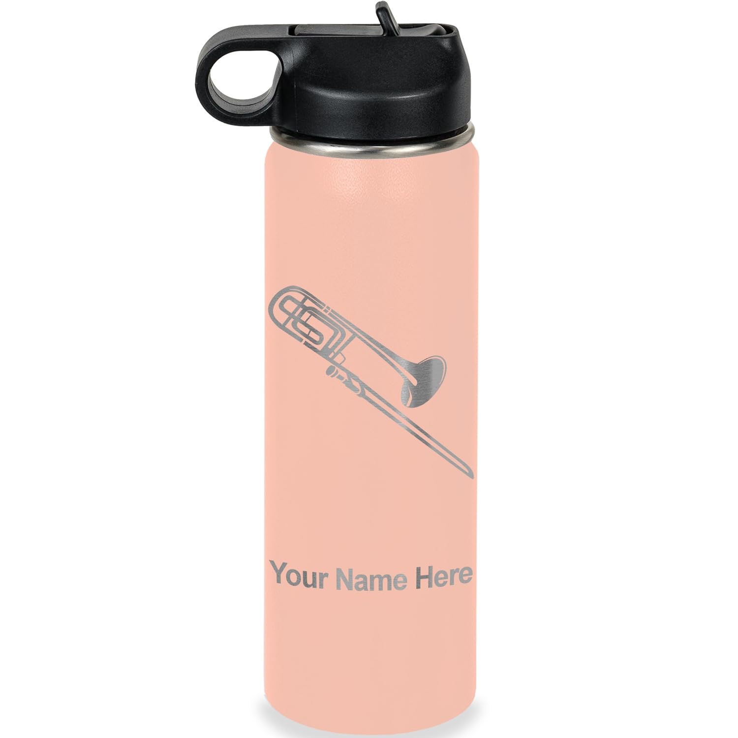 LaserGram Personalized Water Bottle, Trombone, Stainless Steel Double Wall Vacuum Insulated with Flip Top Straw, Custom Engraved Gift (32oz / 950ml Lavender)