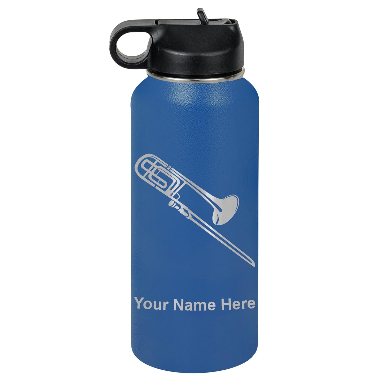 LaserGram Personalized Water Bottle, Trombone, Stainless Steel Double Wall Vacuum Insulated with Flip Top Straw, Custom Engraved Gift (32oz / 950ml Lavender)