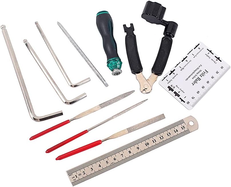 Alnicov Eletric Guitar Repair Maintenance Tool Kits，Includes String Organizer String Action Ruler Gauge Measuring Tool Hex Wrench Set File for，Guitar Ukulele Bass Mandolin Banjo