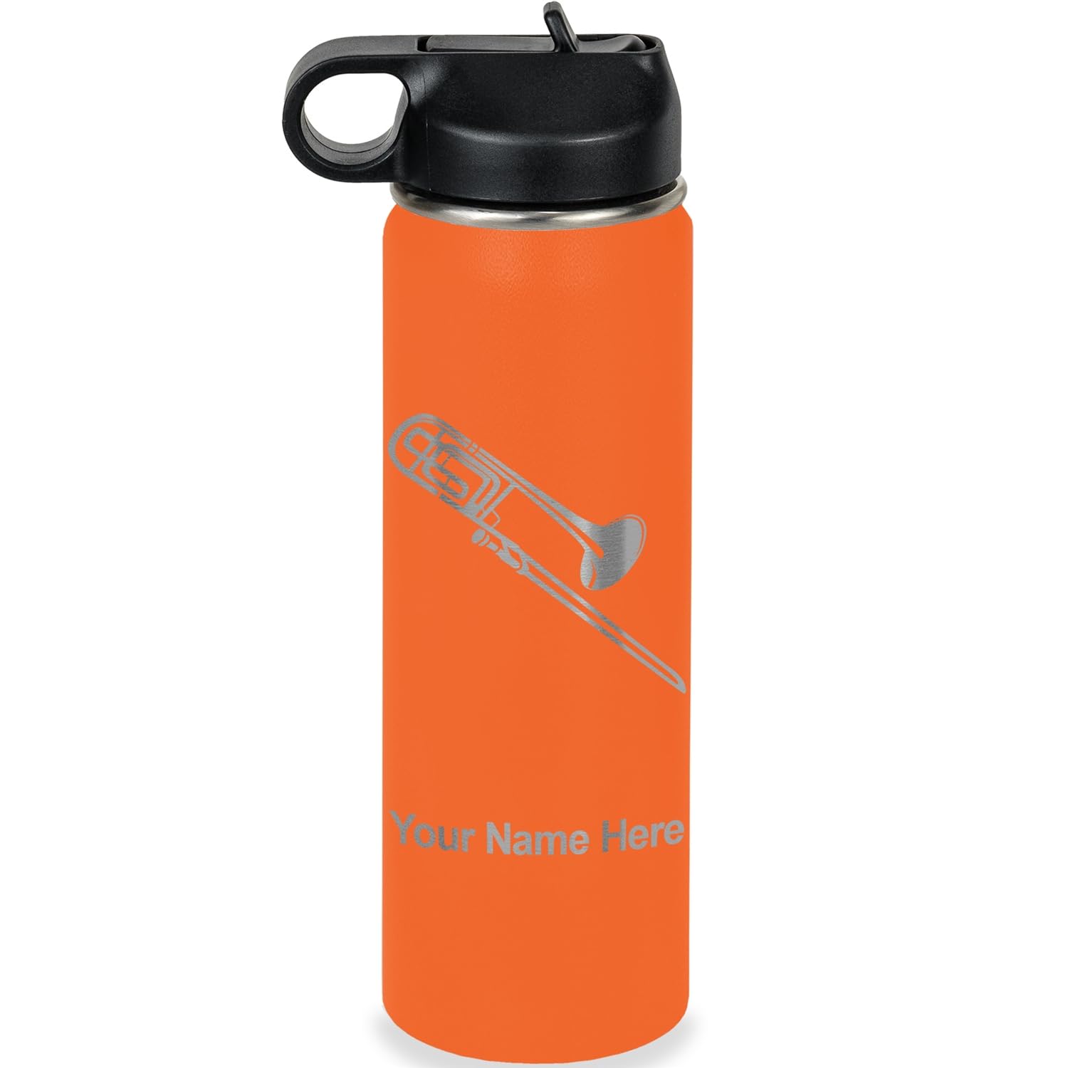 LaserGram Personalized Water Bottle, Trombone, Stainless Steel Double Wall Vacuum Insulated with Flip Top Straw, Custom Engraved Gift (32oz / 950ml Lavender)