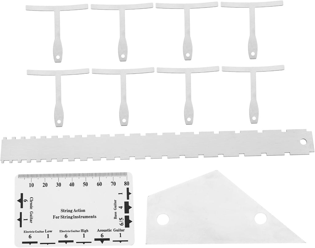 FAVOMOTO 12pcs Guitar Luthier Tool Set Includes String Action Gauge Ruler Understring Radius Gauge Fret Rocker Durable Compact Design for Easy Portability and Maintenance