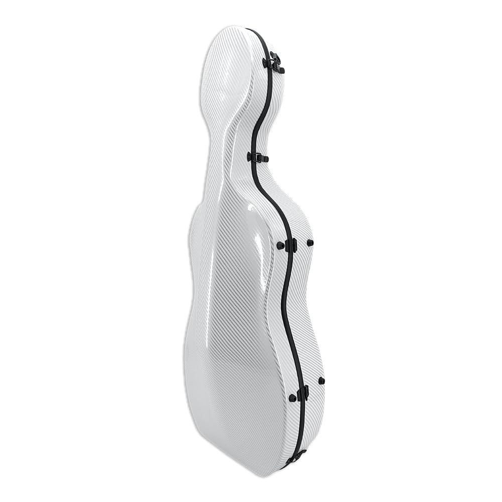 1/2 Size Carbon Fiber Cello Case with Wheels - Lightweight Durable Composite Design for Easy Transport and Superior Protection(White)