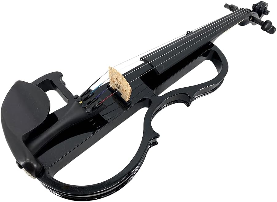 Vetimobato Electric Violin 4/4 Full Size Solid Wood Silent Violin Set for Adults Beginner Practice Electric Fiddle with Ebony Fittings Hard Case & Bow(4 String Black)