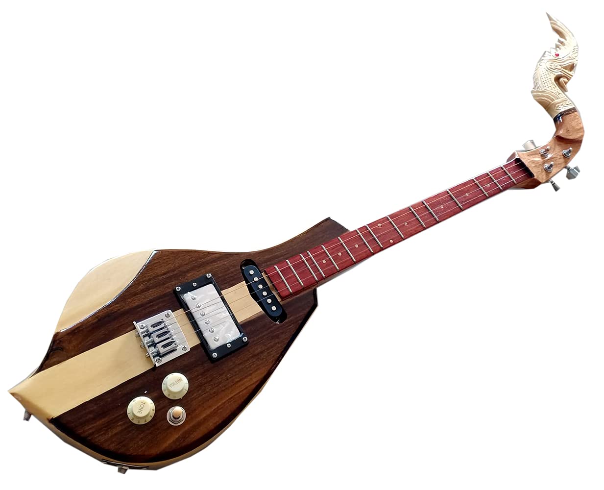 Isarn Electric Phin 3 Strings, Thai Lao Guitar Musical Instrument, Traditional Thai Musical Pin77 (Brown-A)