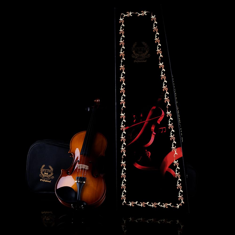 Rhythm Violin Set for Beginners,Acoustic Violins Starter Kit Package for Student,Beginners Fiddle with Hard Case, Rosin, Shoulder Rest, Bow, and Extra Strings (NATURAL, Full)