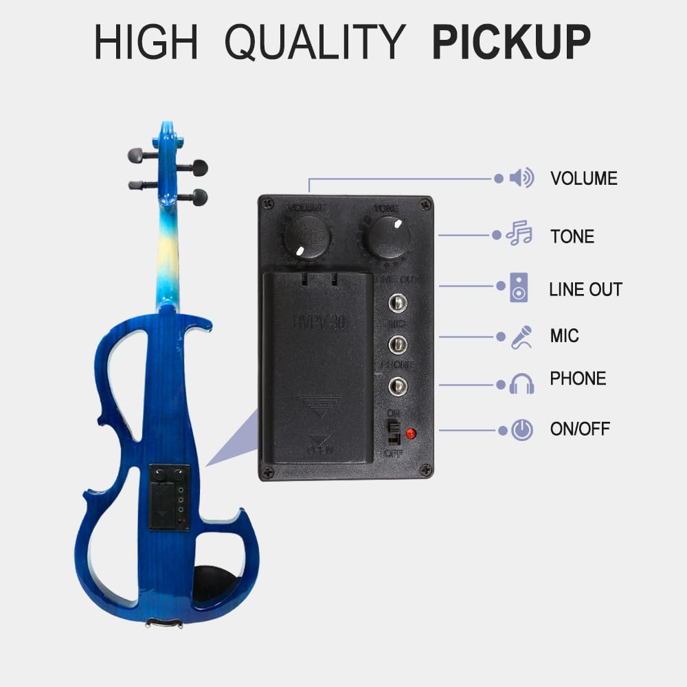 4 String Electric Viola Full 4/4 Size, Silent Practice Viola, Solid Wood Metallic Electric Violas with Ebony Fittings, Beginner Kit for Adults Teens (black)