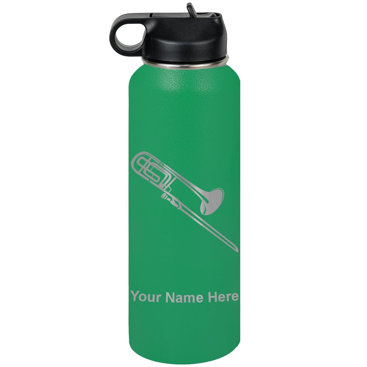 LaserGram Personalized Water Bottle, Trombone, Stainless Steel Double Wall Vacuum Insulated with Flip Top Straw, Custom Engraved Gift (32oz / 950ml Lavender)