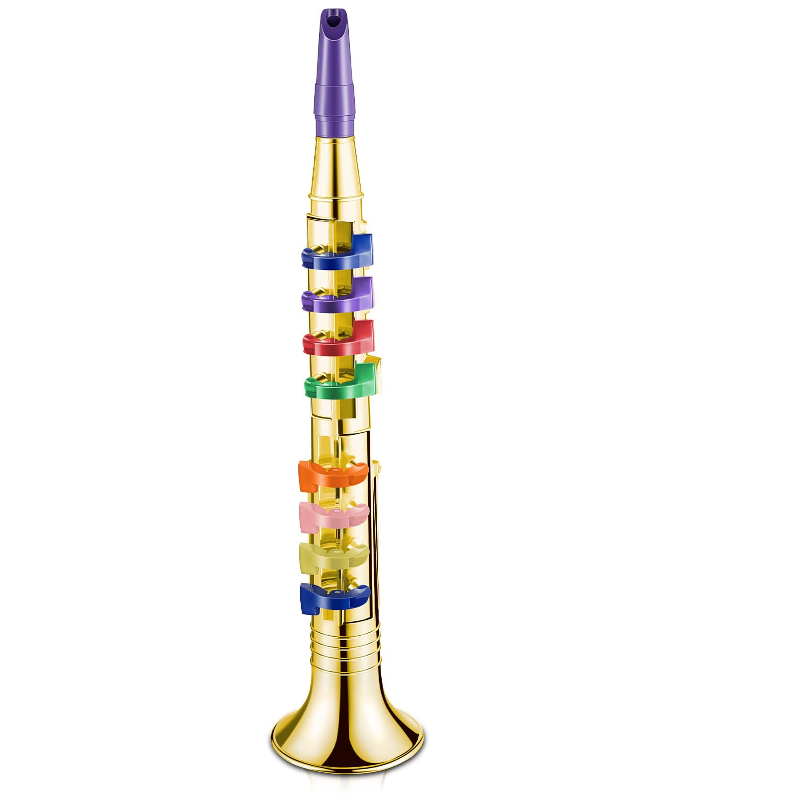 Lewtemi Gold Trumpet Musical Instruments Toy for Kid Toddler Fake Plastic Preschool Music Toy Gift Non-Professional Wind Instrument Early Educational Teaching Songs Gifts for Toddlers Children