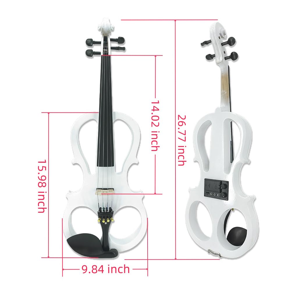 Vetimobato 16 Inch Electric Viola 4 String Practice Silent Viola Solidwood Walnut with Maple Neck Ebony Fittings Metallic Coating Case Bow Headphones AUX Cable Perfect for Beginner Professional(White)