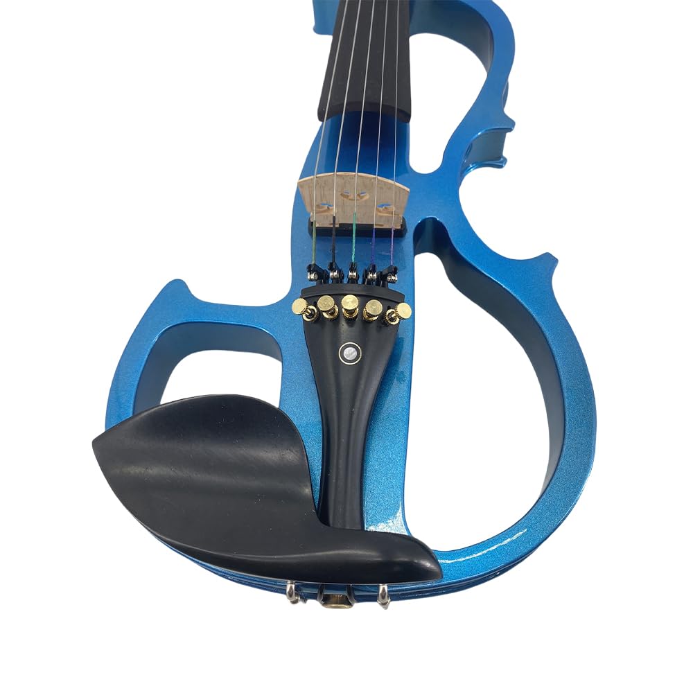 4/4 Full Size Electric Violin – Silent Electric Violin with Headphone Jack, Ebony Fittings – Includes Case, Bow, – Ideal for Practice & Performance (Black)