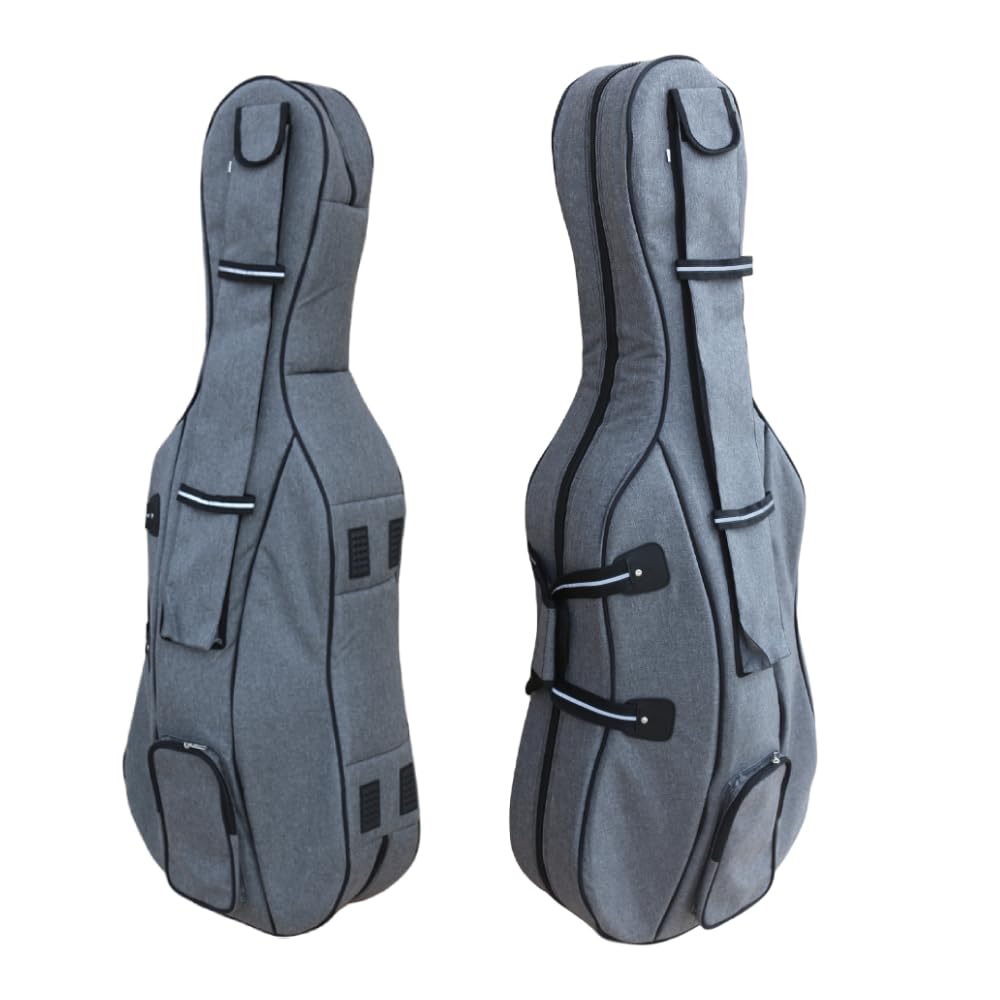 Cello Gig Bag, 4/4 Size, Nylon Exterior, 20mm Thick Foam Padding, Adjustable Backstraps, Multiple Pockets, Front Accessory Storage, Back Sheet Music Pocket, Cello travel soft case (Black)