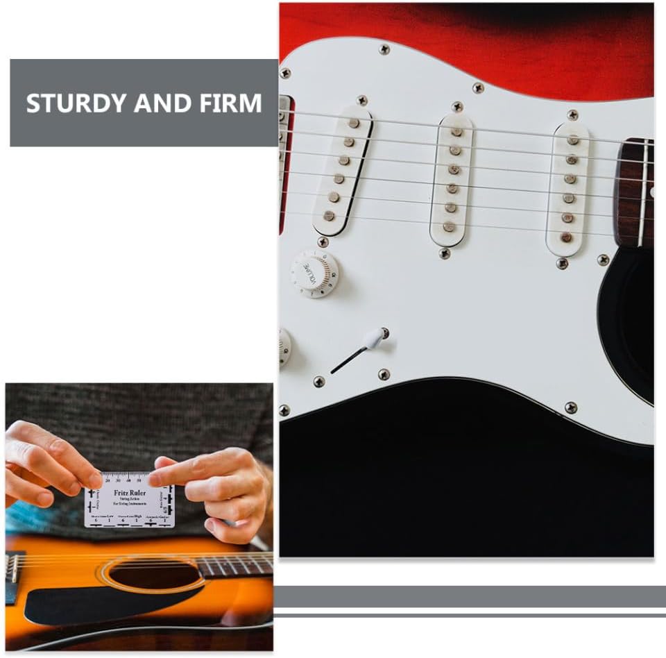 Beaupretty 2Sets Guitar Measuring Ruler Fretboard Tool String Action Gauge Height Ruler for Electric Guitars Includes Fret Rocker Cleaning Cloth