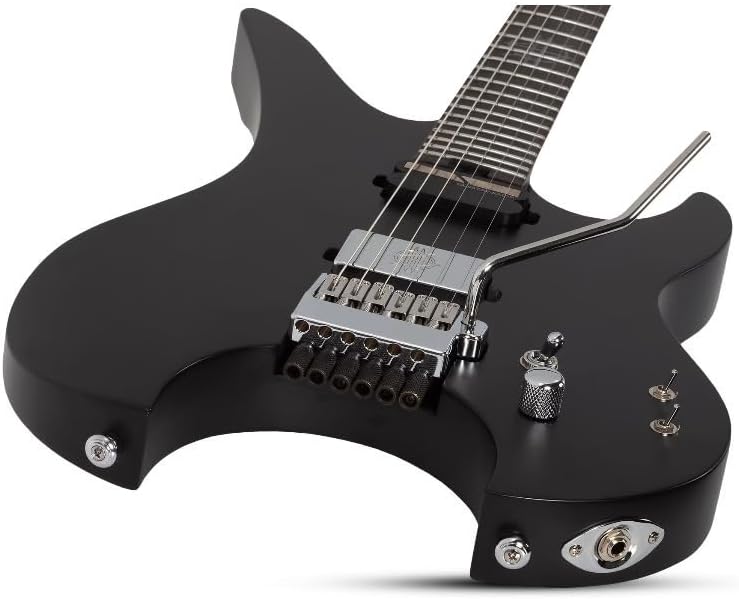 Schecter Synyster Gates Custom-6 TR-S Headless Signature Electric Guitar - Black | Chambered Mahogany with Maple Center, Sustainiac Neck Plus Schecter Synyster Gates Bridge Humbucker, Hipshot Trem, 25.5 Scale