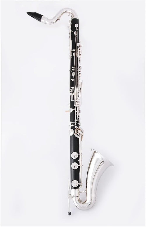 Bb Bass Clarinet Silver Plated Keys Bakelite Clarinet with Case, Copper Hoop & Bell Mouth – Student/Intermediate Woodwind Instrument