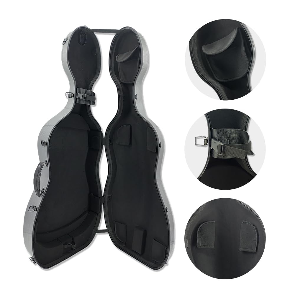Cello Case 1/2 size With Wheels Carbon Fiber Lightweight Durable Hard Shell Travel Case,Waterproof with Carry Straps Gift for Birthday/Christmas (white)