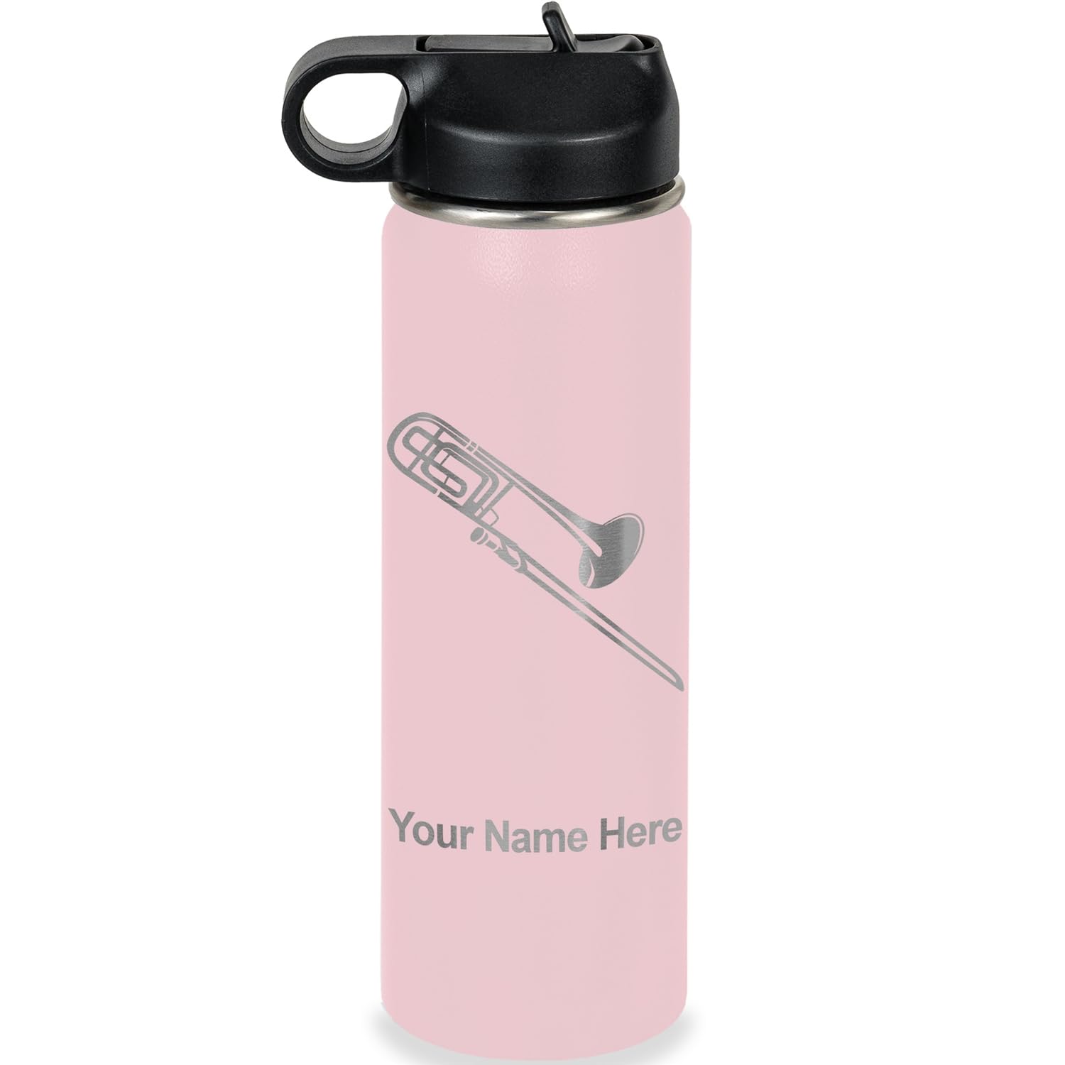 LaserGram Personalized Water Bottle, Trombone, Stainless Steel Double Wall Vacuum Insulated with Flip Top Straw, Custom Engraved Gift (32oz / 950ml Lavender)