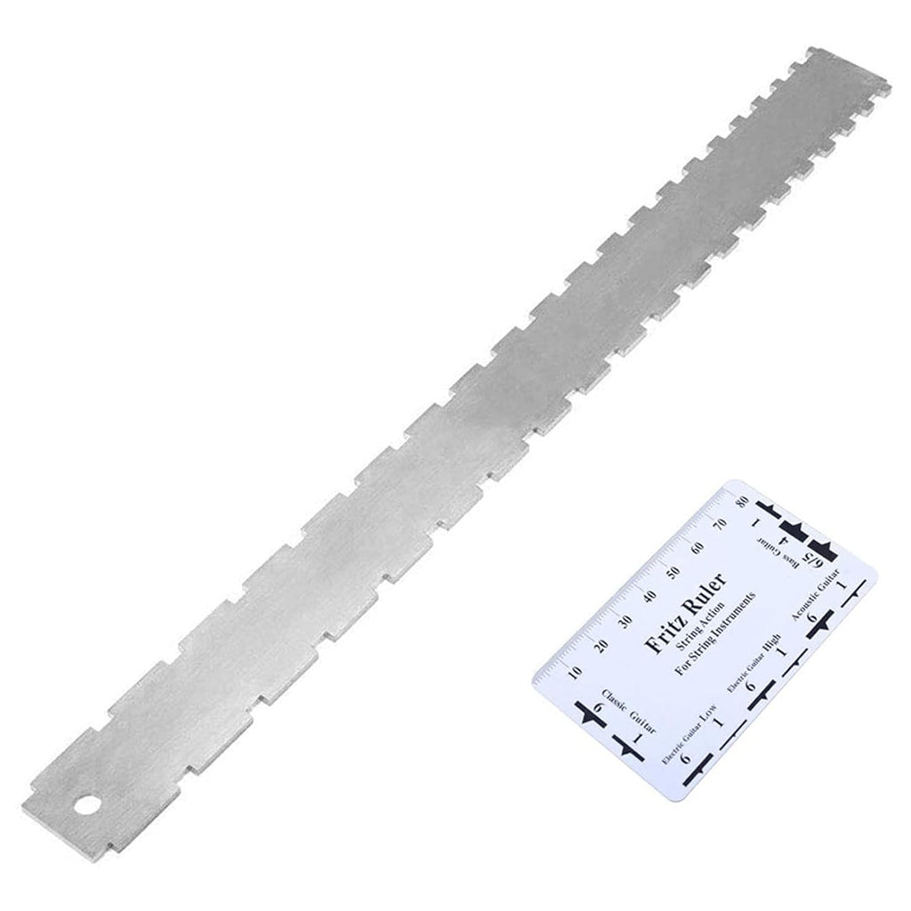 Guitar String Action Gauge, Notched Neck Ruler for String Pitch and Neck Straightness Measurement, Stainless Steel Guitar Tool Set with Clear Scales, Suitable for Electric and