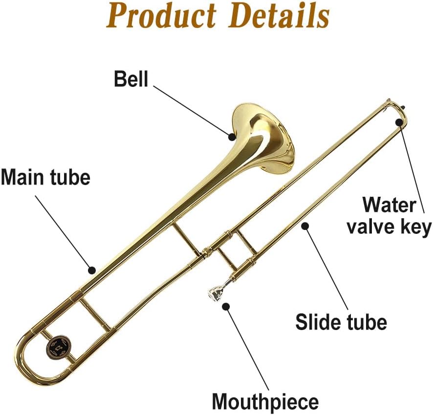 Student Bb Tenor Slide Trombone for Beginners Rich Sound Brass Instrument with Carrying Case Kit Perfect for School Band Orchestra and Jazz Ensemble