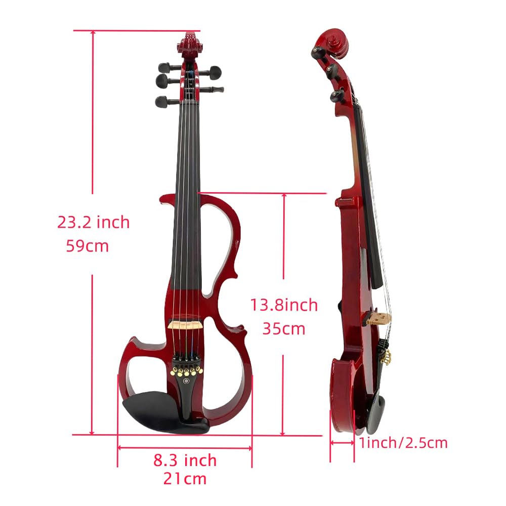 Vetimobato Electric Violin 4/4 Full Size Solid Wood Silent Violin Set for Adults Beginner Practice Electric Fiddle with Ebony Fittings Hard Case & Bow(4 String White)