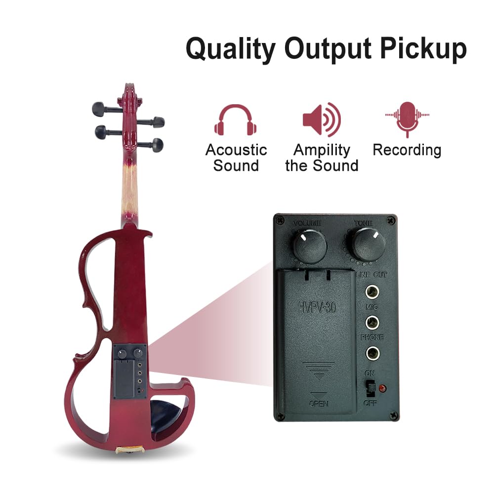 4/4 Full Size Electric Violin – Silent Electric Violin with Headphone Jack, Ebony Fittings – Includes Case, Bow, – Ideal for Practice & Performance (Black)