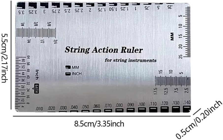 String Action Ruler Guitar Setup Gauge Tool Easy to Read Markings Compact Repairing Luthier Tool for Acoustic Guitar Mandolin, Silver