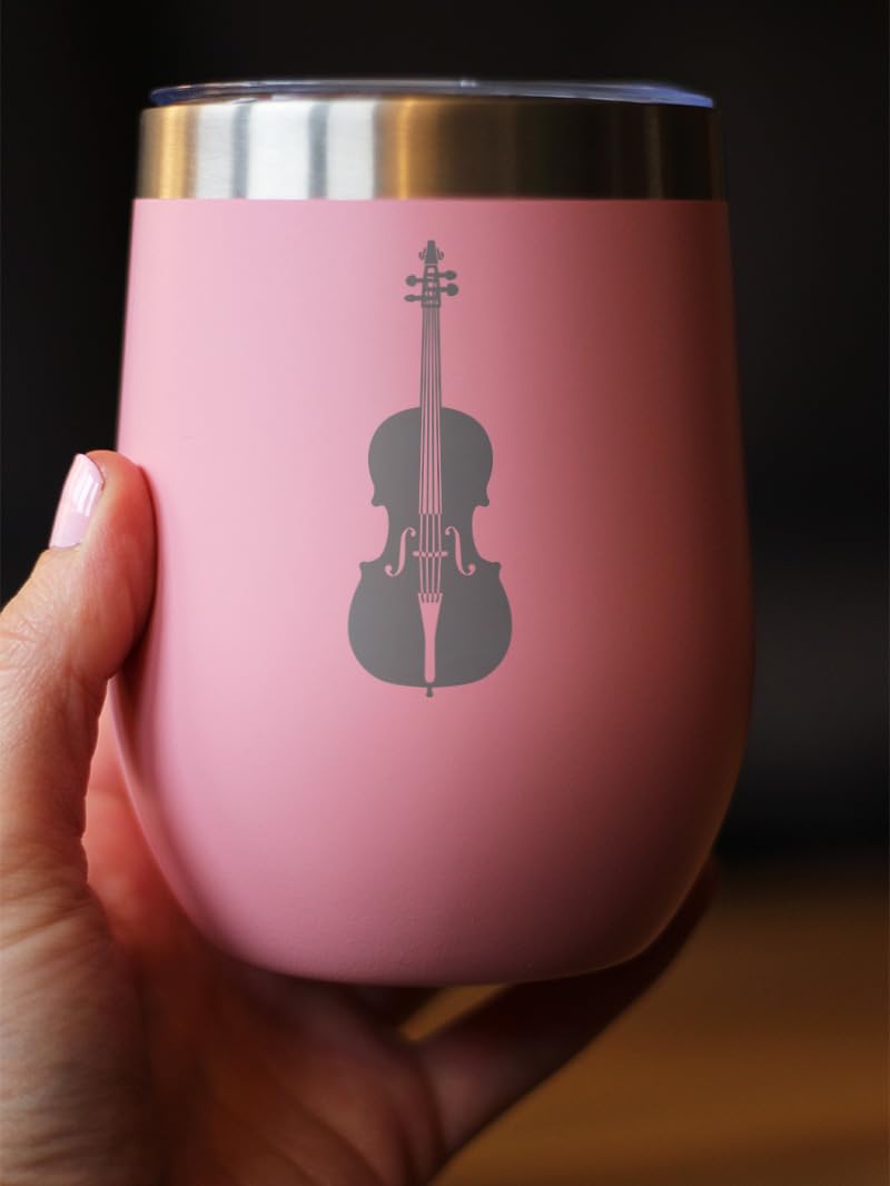 Bevvee Cello - Wine Tumbler Cup with Sliding Lid - Stainless Steel Insulated Mug - Orchestra Gifts for Cellists - Teal