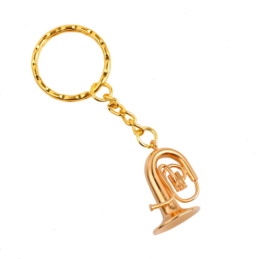 Miniature Musical Instrument Keychain with Case Brass Mini Collectible Figurines Replica Key Ring Birthday Gifts