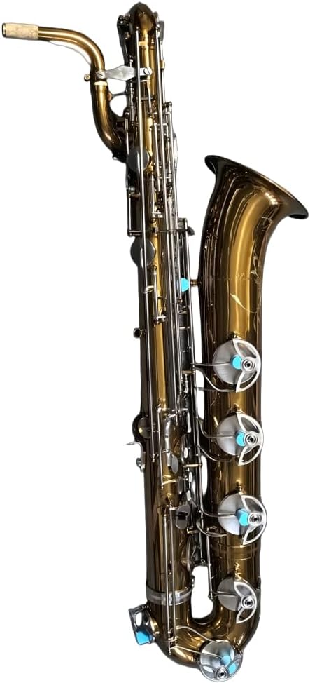 Eastern Music Pro Baritone Saxophone, Yellow Brass with Champagne Gold Lacquer, Low A, Floral Engraving, Yani Style Key Design, Includes Flight Case with Wheels and Accessories