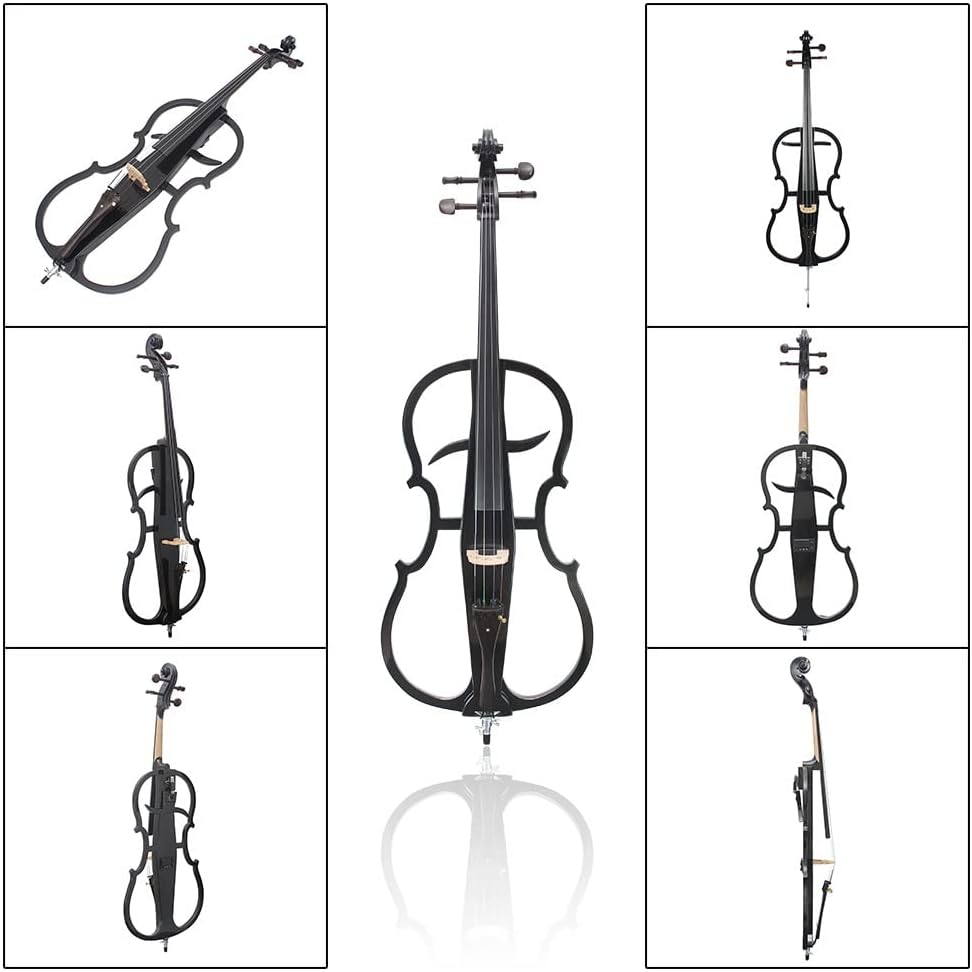 4/4 Solid Wood Electric Cello Violoncello Ebony Fittings Style 1 Tuner Headphone Gig Bag