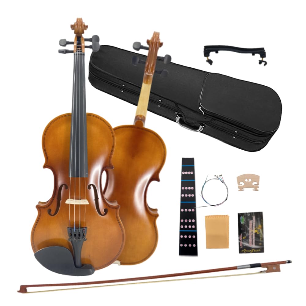 4/4 Violin Kit for Beginners - Perfect for School Orchestra & Daily Practice, Solidwood Maple/Basswood Construction, Matte Black Finish, Hard Case & All Accessories Included