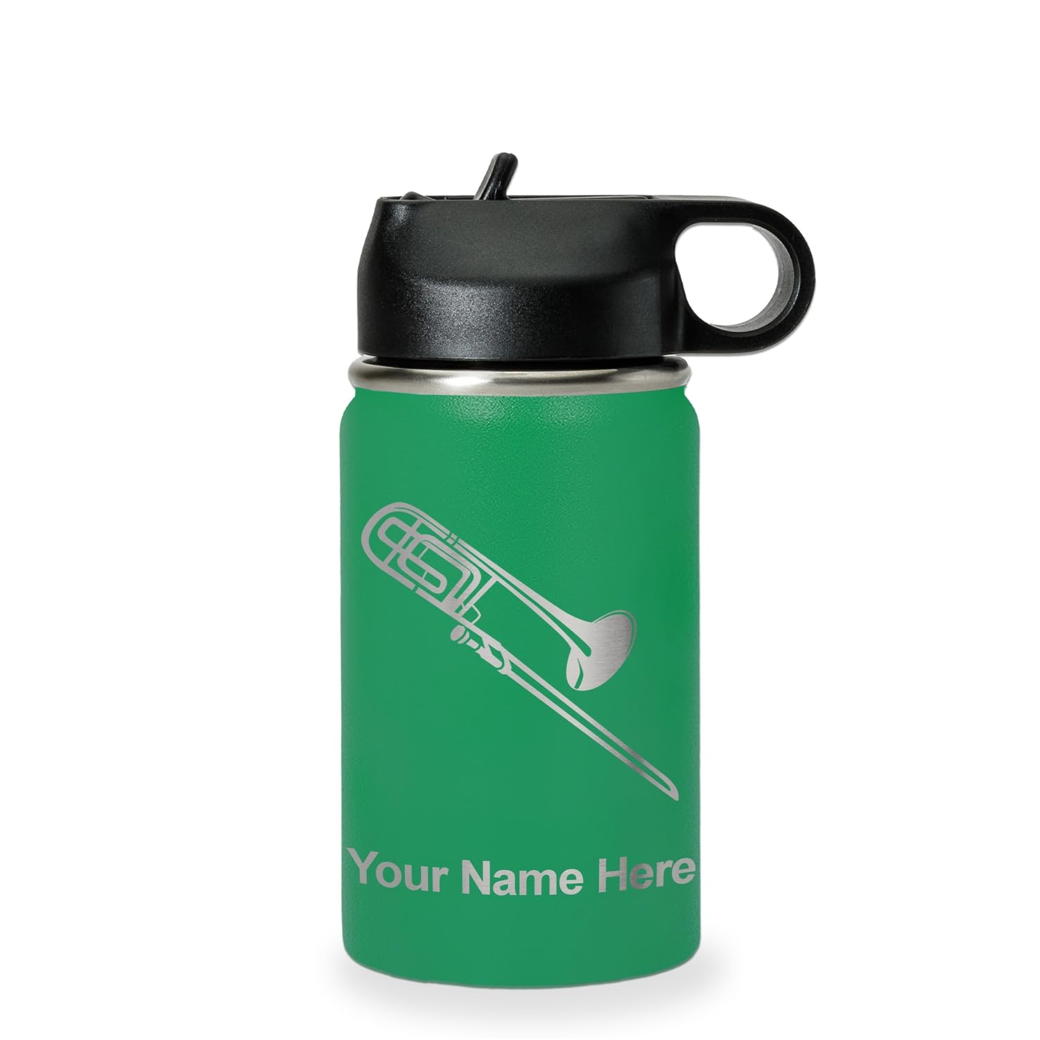 LaserGram Personalized Water Bottle, Trombone, Stainless Steel Double Wall Vacuum Insulated with Flip Top Straw, Custom Engraved Gift (32oz / 950ml Lavender)
