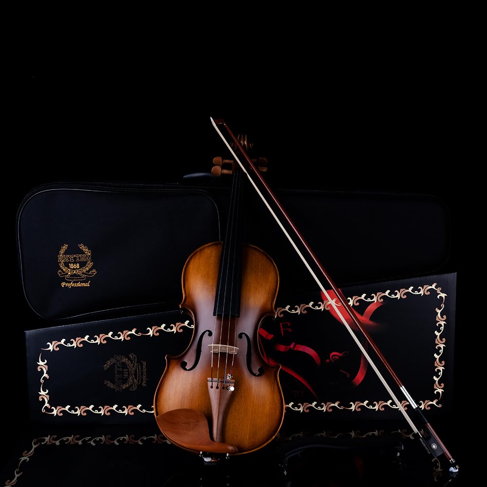 Rhythm Violin Set for Beginners,Acoustic Violins Starter Kit Package for Student,Beginners Fiddle with Hard Case, Rosin, Shoulder Rest, Bow, and Extra Strings (NATURAL, Full)