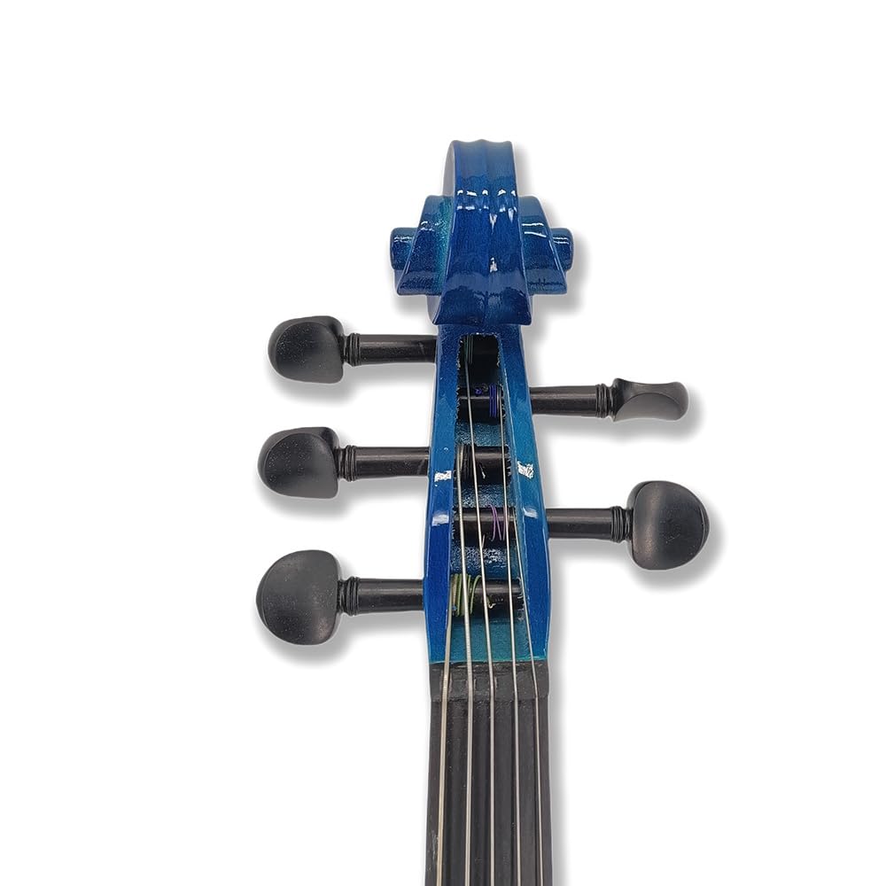 Vetimobato 16 Inch Silent Electric Viola Set- Solidwood Body with Ebony Fittings Metallic Coating Full Viola Set for Beginner Practice Professional Performance and Studio Recording (Blue, 4 String)