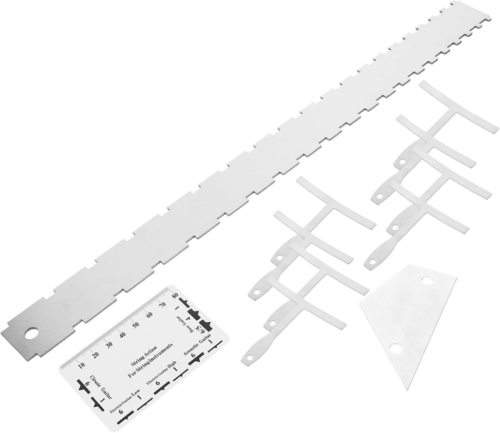 Generic 12pcs Guitar Luthier Tool Kit String Action Ruler Notched Radius Gauge Fret Rocker Height Measuring Tools for Electric Guitars Basses Compact Portable Design