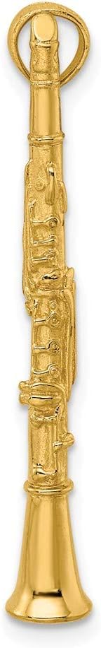 14K Yellow Gold 3-D Clarinet Charm Necklace Pendant with 18" Length Chain
