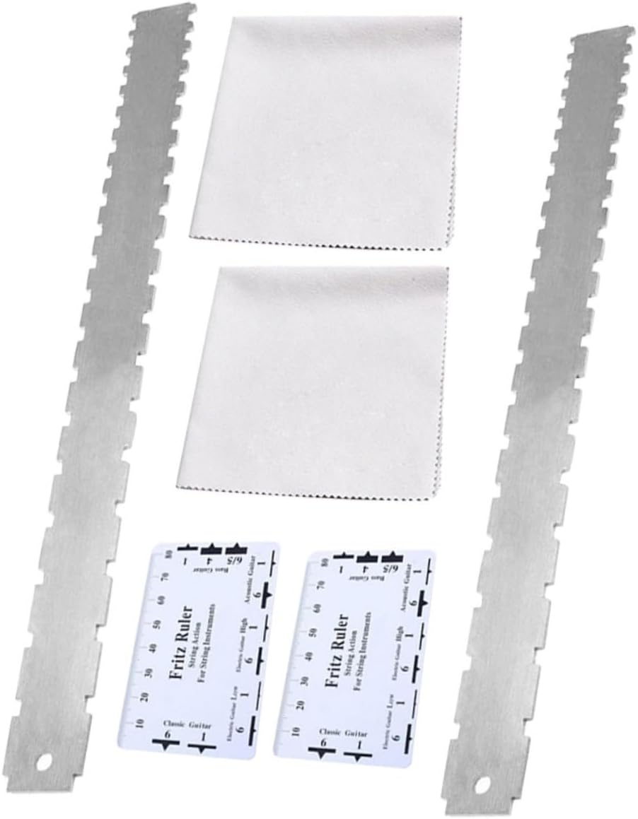 Beaupretty 2Sets Guitar Measuring Ruler Fretboard Tool String Action Gauge Height Ruler for Electric Guitars Includes Fret Rocker Cleaning Cloth