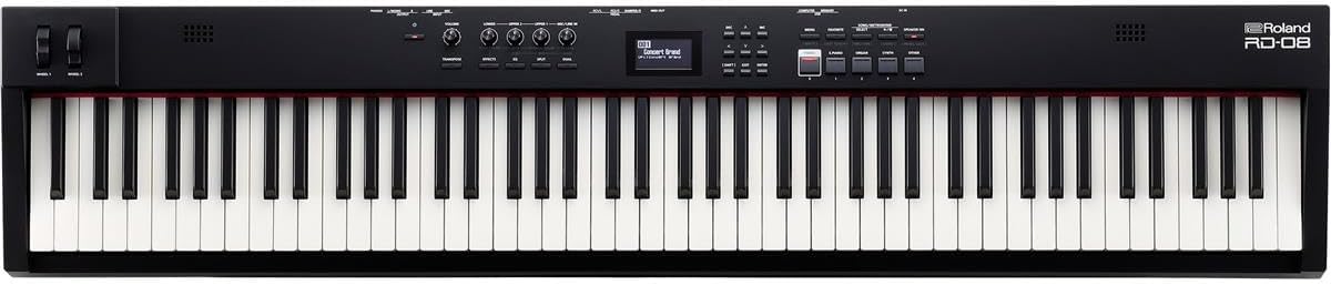 Roland RD-08 Stage Piano | Authentic RD Sound & Playability | 88-Note Weighted-Action PHA-4 Keyboard | Bundle, H&A Keyboard Stand, Sustain Pedal, Piano Bench & Studio Monitor Headphones