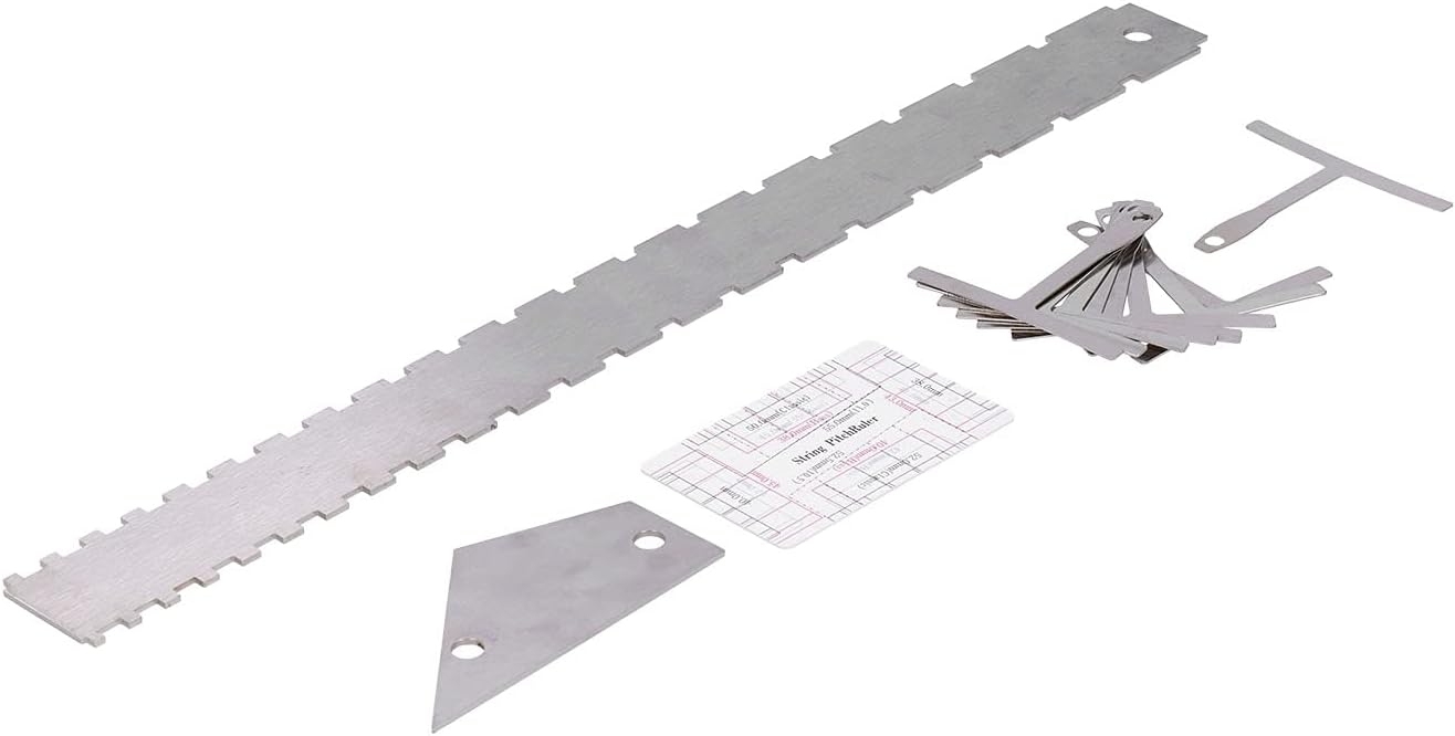Jiawu Guitar Measuring Tool Set Silver Neck Arc Chord Leveling Ruler Gauge Kit for Luthier, Stainless Steel Fret Rocker String Action Gauge Nut Saddle Height Measurement, 13-Piece (Silver)