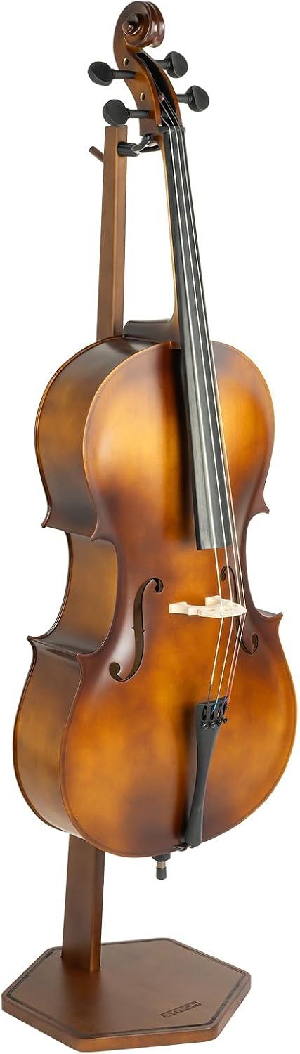 STRICH Wooden Cello Stand with Bow Holder, Heavy-Duty Floor-Standing Display Stand, Cello Wood Floor Stand for 1/2, 1/4, 3/4, 4/4,1/8, 7/8 Full Size, for Home and Studio