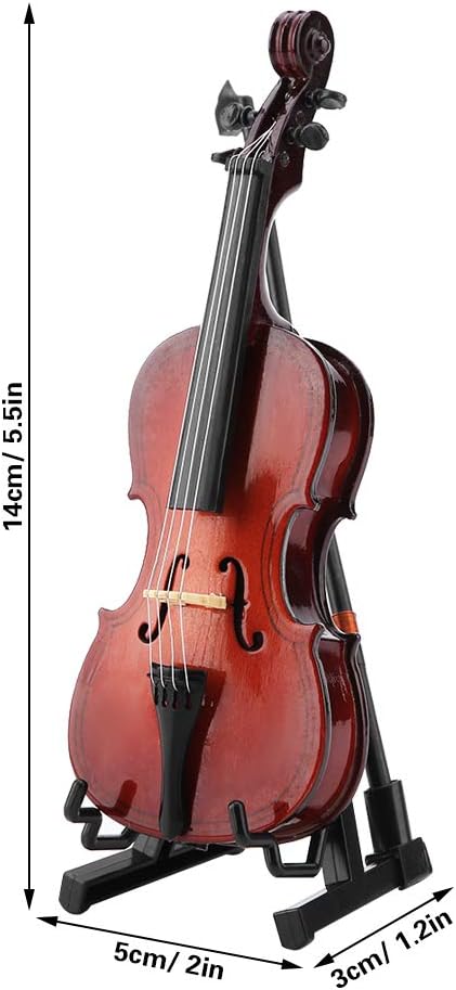 Miniature Cello, 5.5in Mini Cello Model with Stand Wooden Musical Instrument Model Hobby Collectibles Home Ornaments