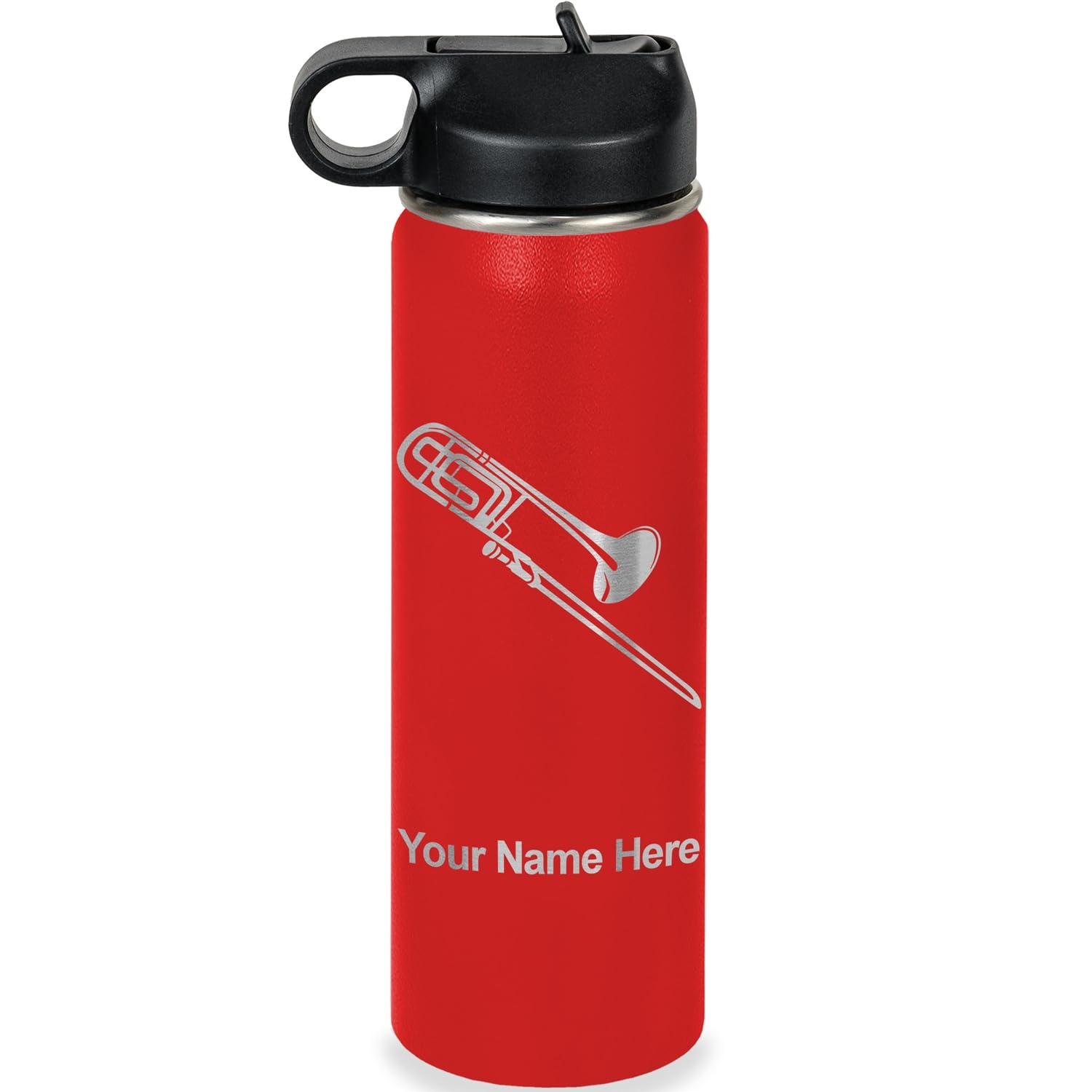 LaserGram Personalized Water Bottle, Trombone, Stainless Steel Double Wall Vacuum Insulated with Flip Top Straw, Custom Engraved Gift (32oz / 950ml Lavender)