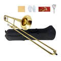 Bb Tenor Slide Trombone B Flat Gold Brass Plated Trombone for Beginners and Adults with Mouthpiece Carrying Case White Gloves Wipe Cloth (gold)