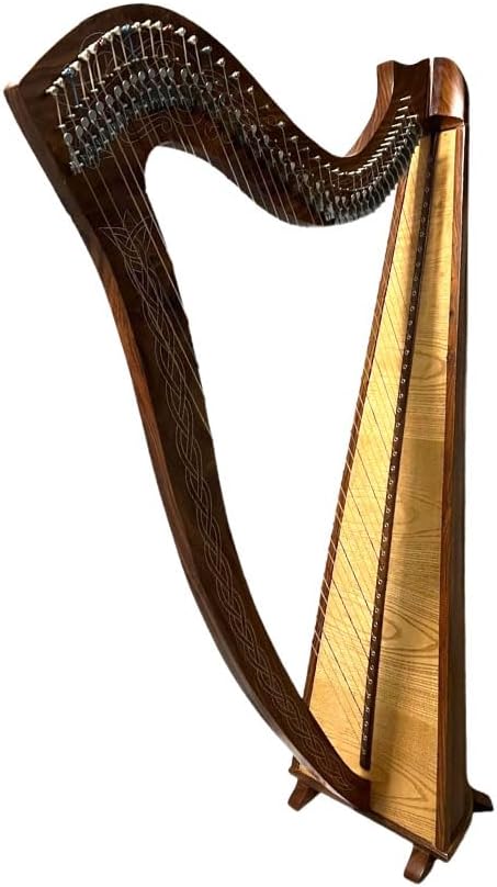 42-String Celtic Irish Style Round Harp – Traditional Wooden Lever Harp with Tuning Key & Extra Strings – Ideal for Beginners, Students & Professional Musicians
