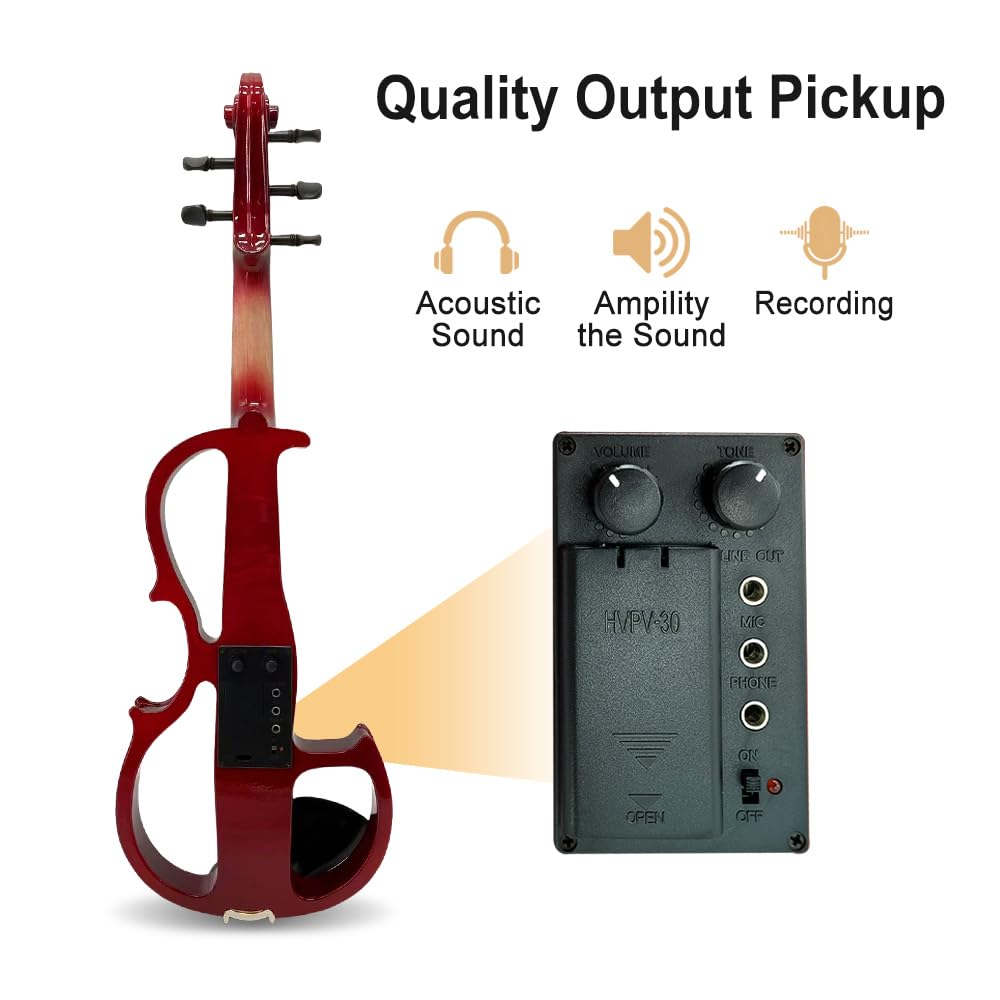 Vetimobato Electric Violin 4/4 Full Size Solid Wood Silent Violin Set for Adults Beginner Practice Electric Fiddle with Ebony Fittings Hard Case & Bow(4 String White)