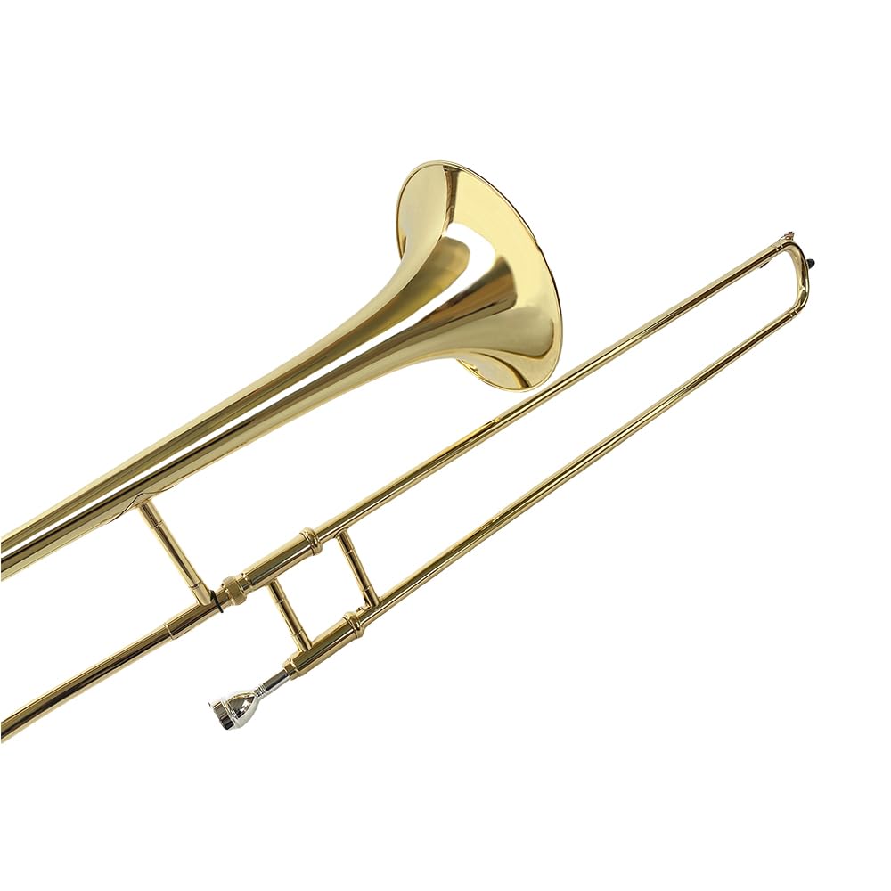 Bb Tenor Slide Trombone B Flat Gold Brass Plated Trombone for Beginners and Adults with Mouthpiece Carrying Case White Gloves Wipe Cloth (gold)